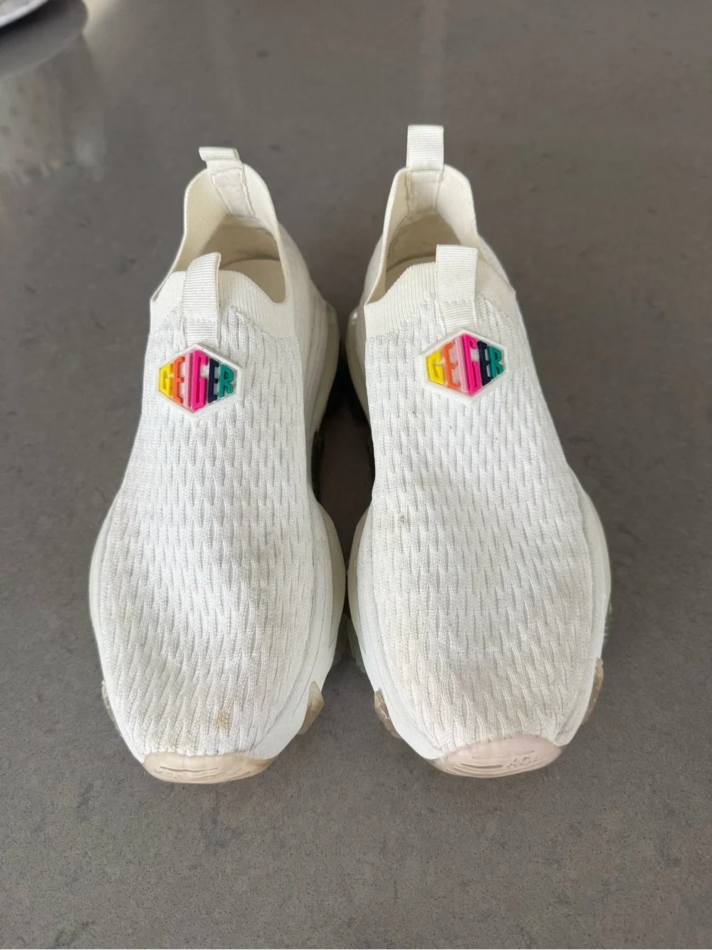 Kurt Geiger White Slip-On Sneakers with Rainbow Logo 8 Excellent condition - Picture 2 of 7